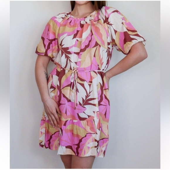 MINKPINK Dresses & Skirts - MINKPINK Kali Mini Dress Linen Blend Floral Lightweight Tie Waist